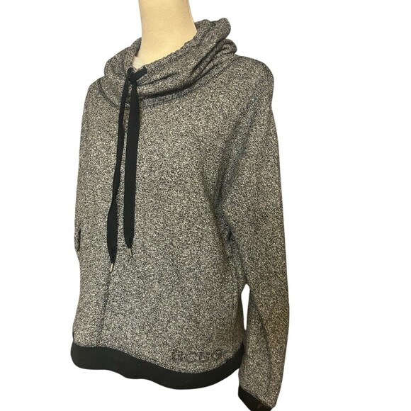 BCBGMAXAZRIA Tops - BCBG MaxAzria Womens L Gray Hooded Sweatshirt Funnel Neck Sweater Rhinestone